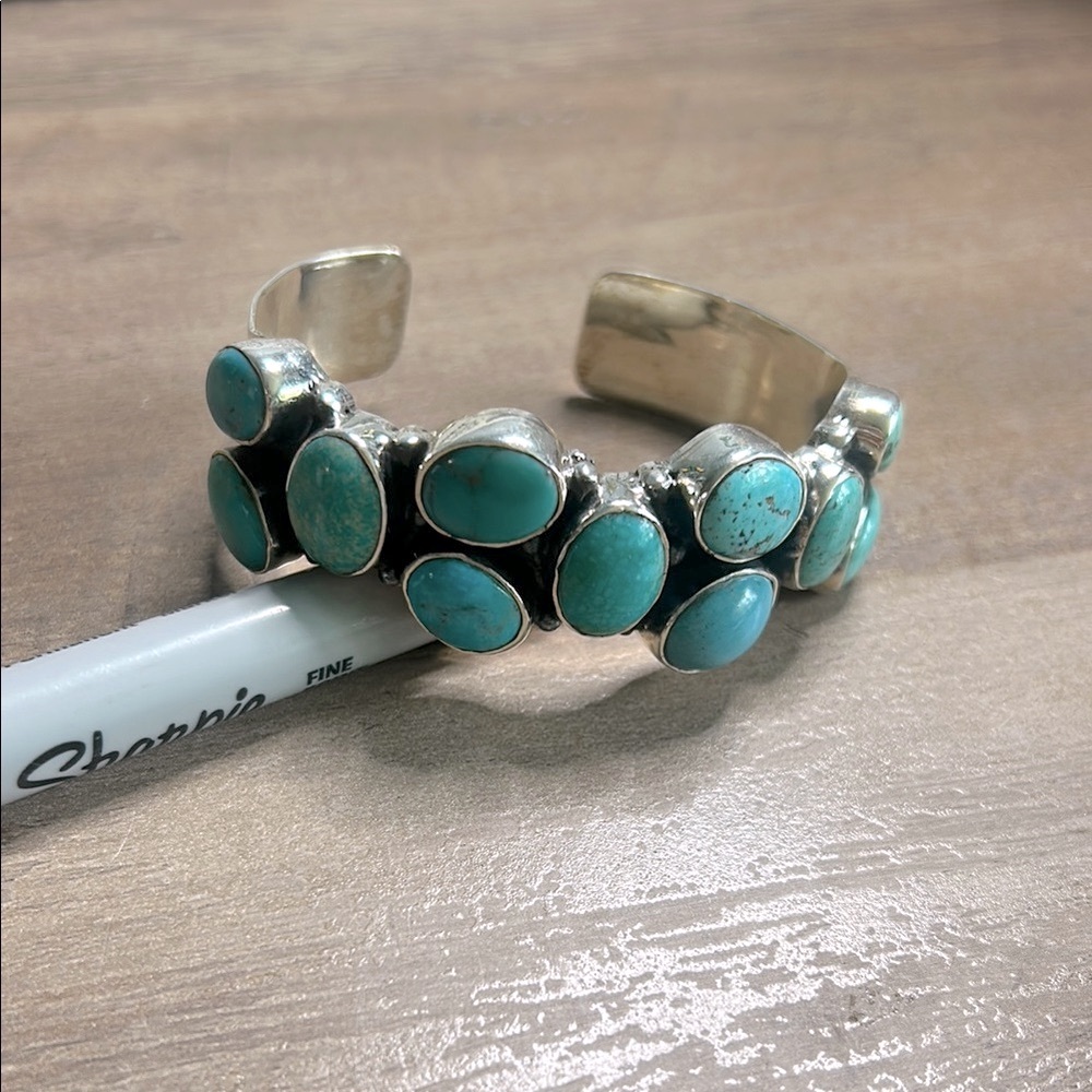 Turquoise Silver 925 stamped Cuff Bracelet